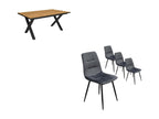 Dining Table Set 170cm Oak and Industrial Black Dining Table Set of 4 Dining Chairs Upholstered Chair