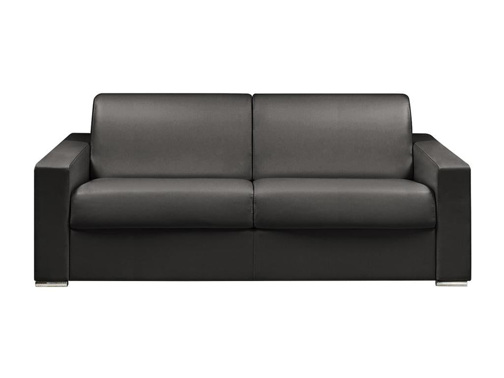 4-seater sofa bed with express conversion in black faux leather - Wide 160cm sleeping area - 18cm memory foam mattress