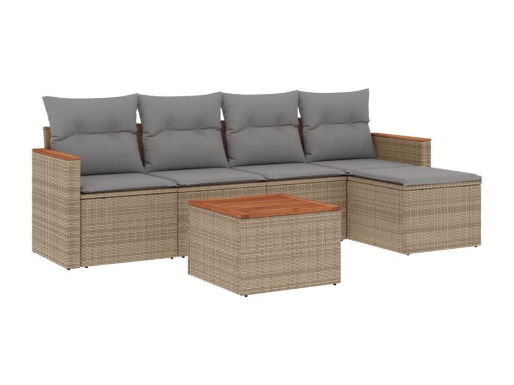 Garden furniture set with cushions, 6 pieces, méHomelumiere beige woven resin