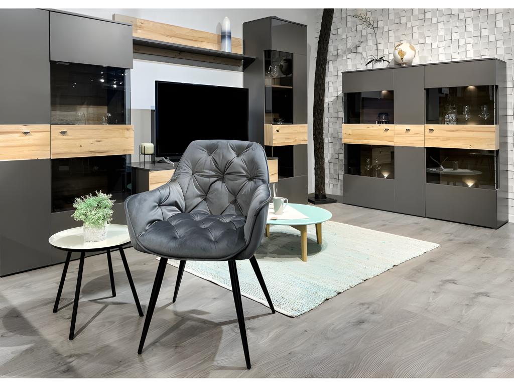 Display cabinet with 1 right-opening door, wood and grey finish - Delimoa 50152AIXO