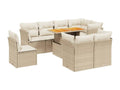9-piece garden furniture set with cushions, beige woven resin