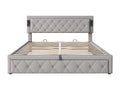 180x200 cm Hydraulic Storage Bed with Downlight, USB Lamp, Wooden Slatted Base, Diamond Headboard, and Storage Space - Grey