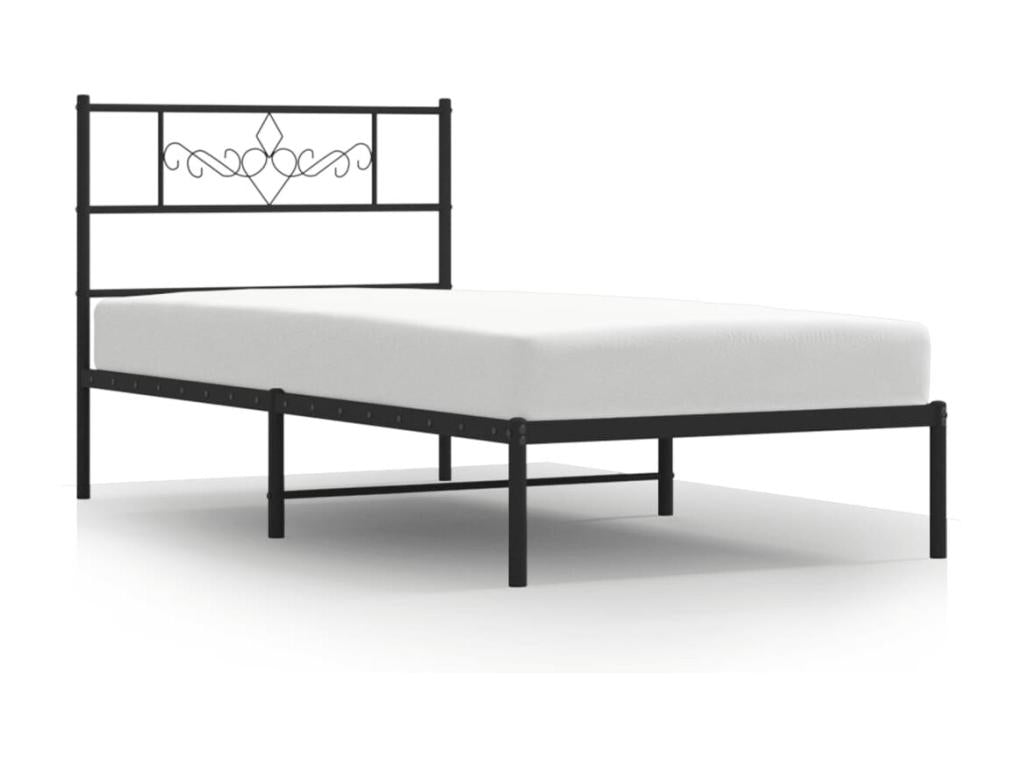 Metal bed frame with black headboard 90x190 cm