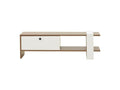 White and walnut TV stand for living room, 120x25x37 cm, 00316VQXH