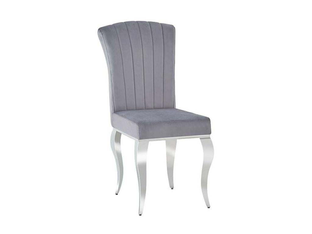 Baroque design chair in light grey velvet and chromed steel from Homelumiere