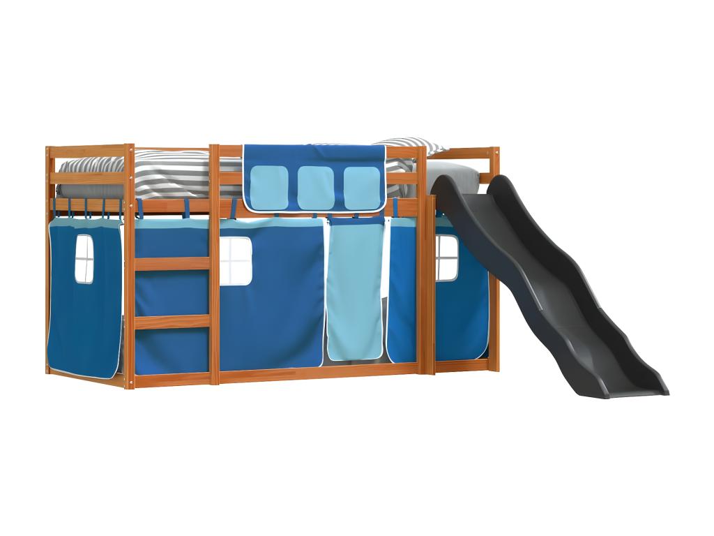Bunk bed with slide and blue curtains 80x200 cm