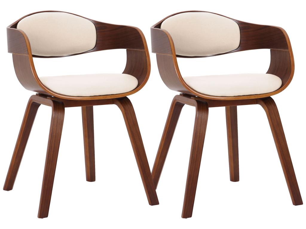 Set of 2 chairs with armrests - Faux leather / Black - Walnut / Cream - Homelumiere