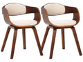 Set of 2 chairs with armrests - Faux leather / Black - Walnut / Cream - Homelumiere