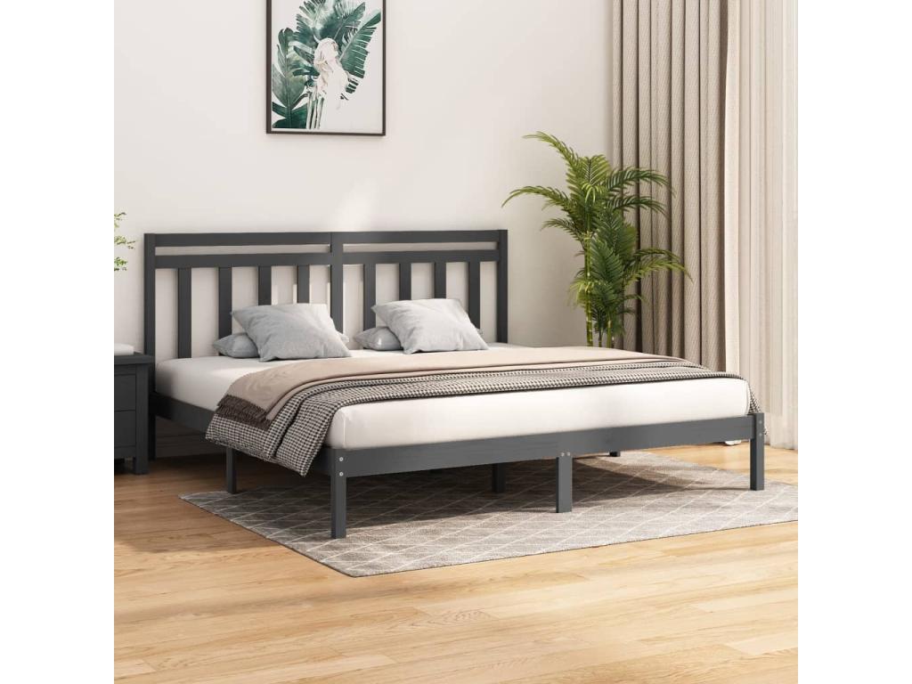 Grey Solid Wood Bed 200x200 4