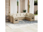 9-piece garden furniture set with cushions, beige woven resin