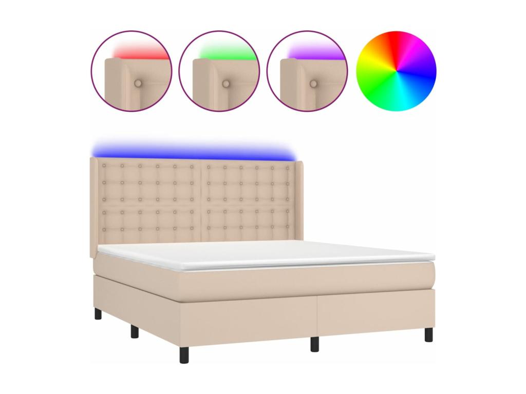 Upholstered bed base with LED mattress, Cappuccino color, 160x200 cm, faux leather