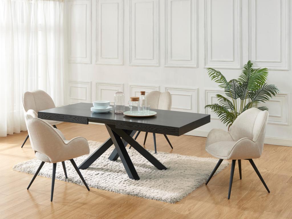 Extendable dining table for 6 to 10 people in MDF and metal - Black - Homelumiere