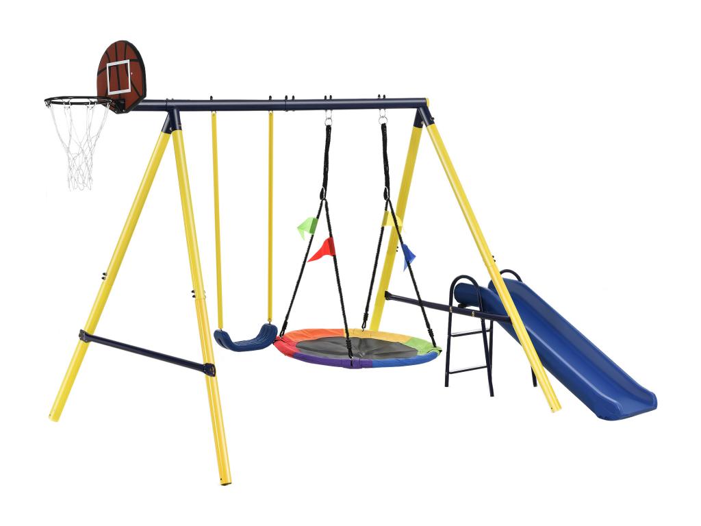Swing set with slide for children - metal frame - outdoor play area for children aged 3 to 8 years - Yellow 01214CAXH