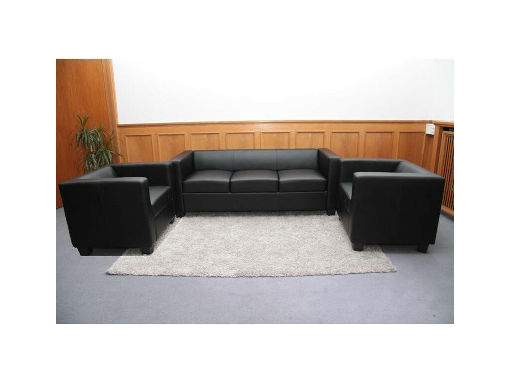 Living room 3-1-1 sofa set / Homelumiere - black faux leather