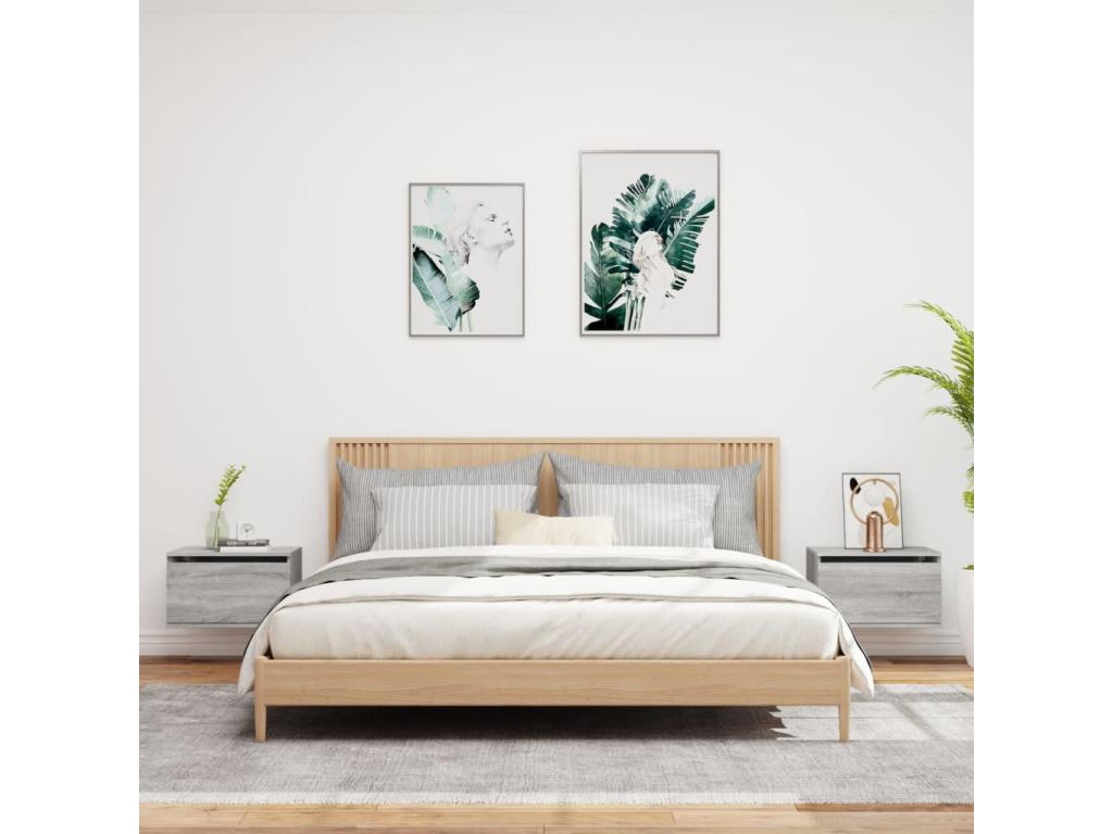 Wall-mounted bedside tables with LED lights, 2 pcs, grey.