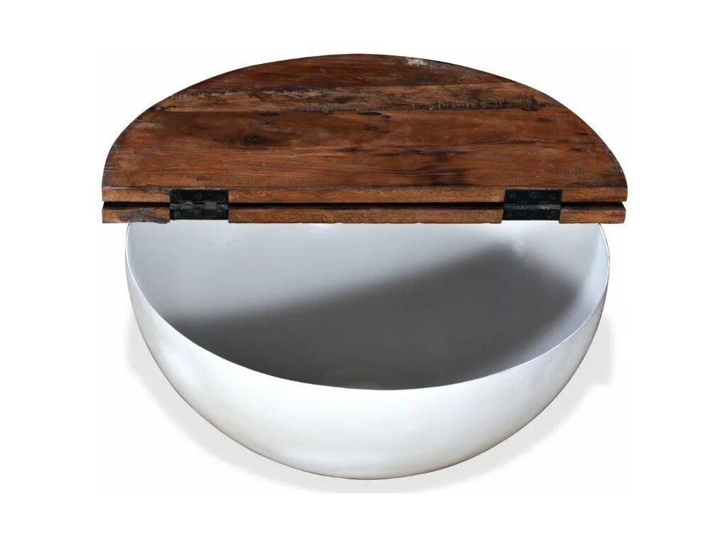 Homelumiere round coffee table in recycled dark wood and white metal