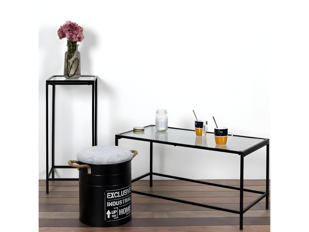 Homelumiere - Black Coffee Table with Textured Glass Top
