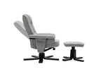 Homelumiere relaxation armchair with footrest, swivel seat, reclining backrest, and upholstered seat in grey fabric with black legs.