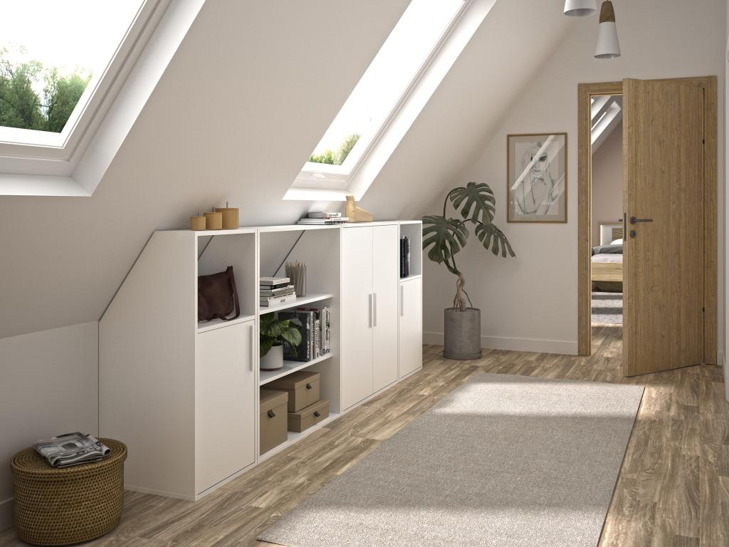 Cabinet for sloping ceiling with 4 doors, 2 shelves and 2 niches - White - Delimoa 88824VXPE