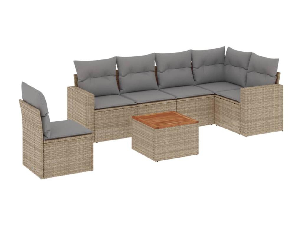 7-piece garden furniture set with cushions, méHomelumiere beige woven resin