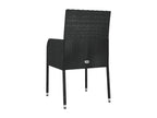 Set of 2 garden chairs with cushions, black wicker resin, 61637INDO