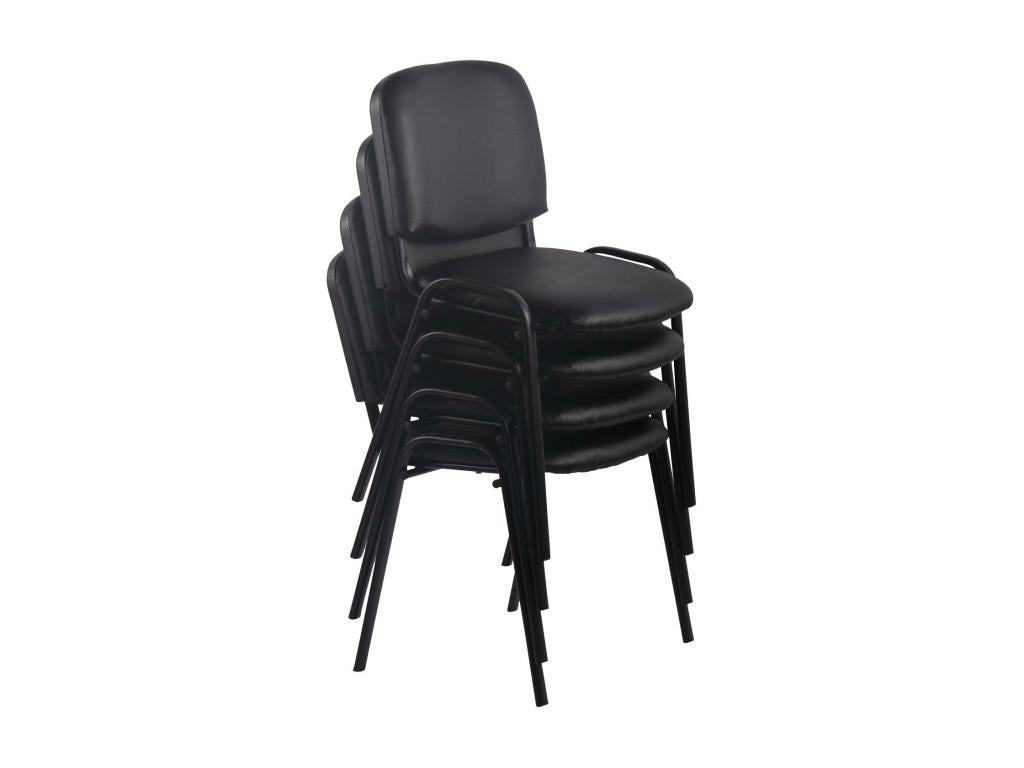 Set of 4 Conference Chairs - Faux Leather / Matte Black Metal - Black - Homelumiere