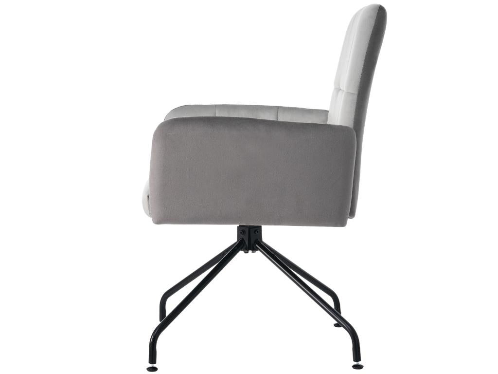 Upholstered velvet swivel chair with armrests - square frame - Grey