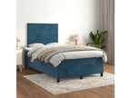 Upholstered bed base and mattress, dark blue, 120x200cm, velvet