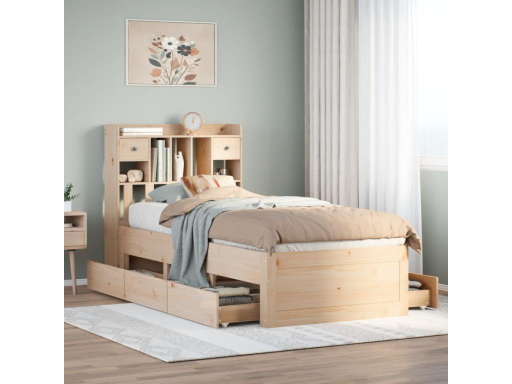 Bookshelf bed without mattress, 90x200 cm, solid pine wood
