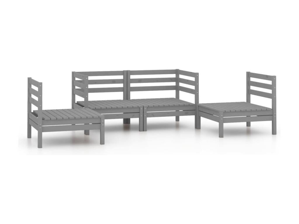 4-piece garden furniture set, grey, solid pine wood