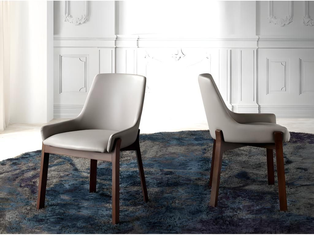 Contemporary chair in ash wood and faux leather, Homelumiere - Set of 2 - Colour: Homelumiere 28 Mauve