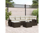 Garden furniture set with cushions, 7 pieces, brown woven resin