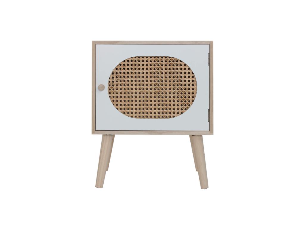 Scandinavian Wooden Bedside Table with 1 Door, White/Brown, Space-Saving, 59749FCGG