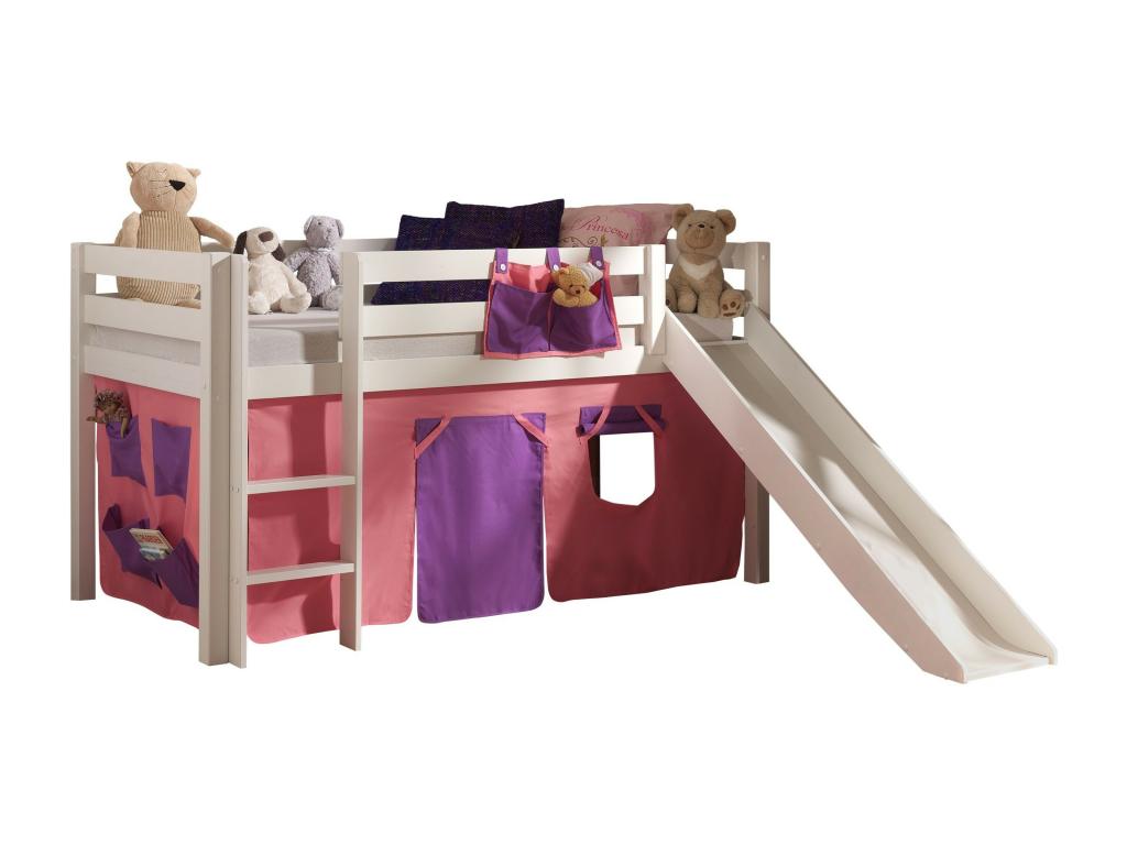 Children's Bed with Slide, Homelumiere Pink, 90x200cm, White