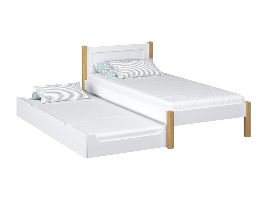N02 White/Natural Oak Wooden Trundle Bed 100x180