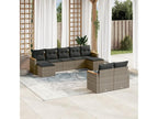 9-piece garden furniture set with grey resin wicker cushions