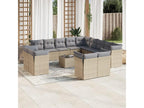 14-piece garden furniture set with cushions, beige wicker resin, 65827YVKK