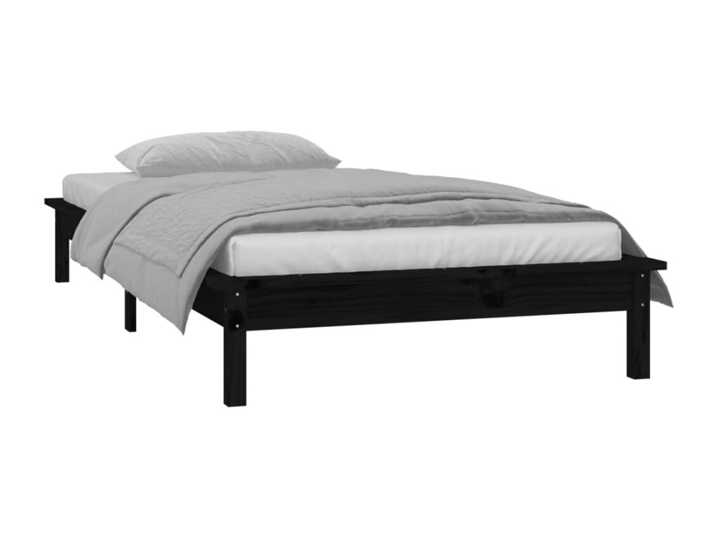 Black LED bed frame 90x190 cm single solid wood