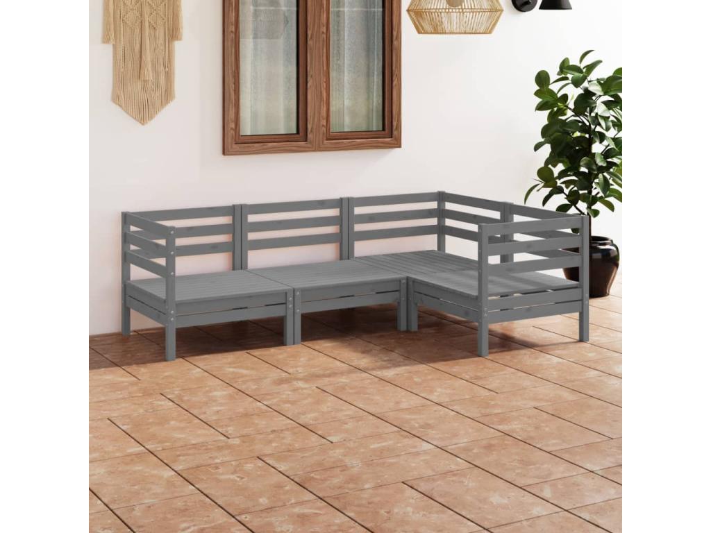 4-piece garden furniture set, solid pine wood, grey