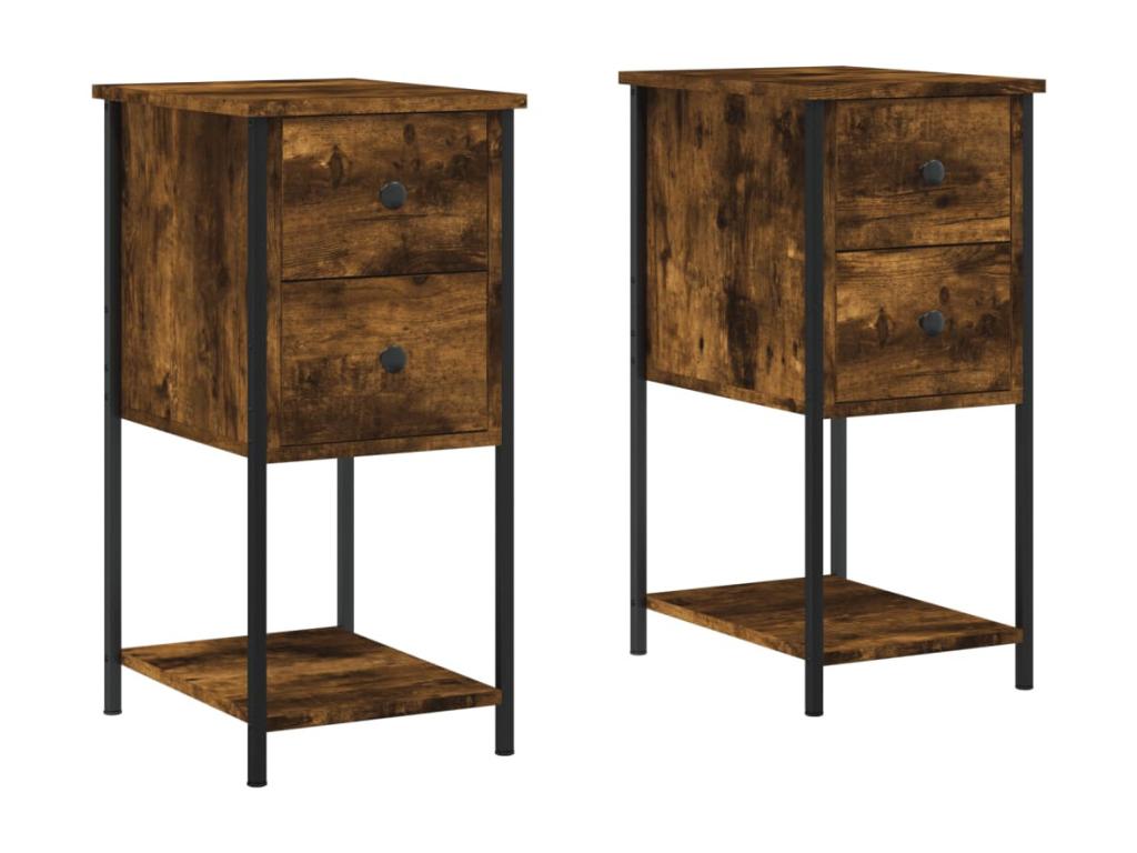 2-piece bedside tables, smoked oak, 32x42x70 cm, engineered wood, 53186ZWOQ