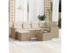 7-piece garden furniture set with cushions, beige woven resin