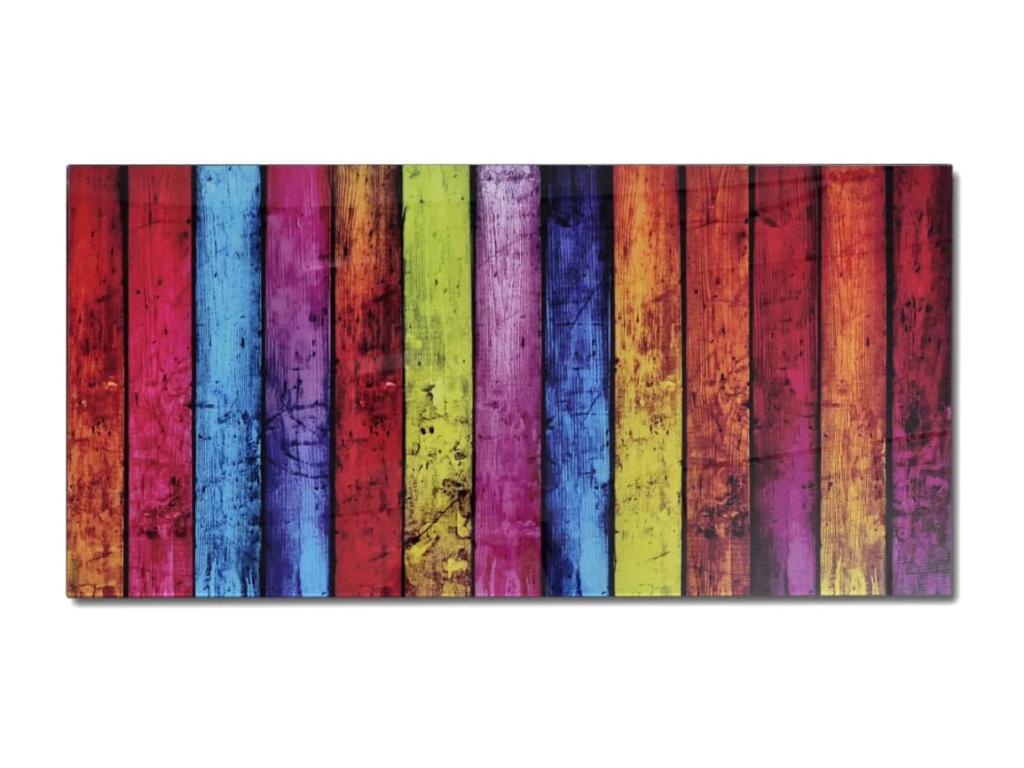 Coffee table with rainbow print. Glass top.