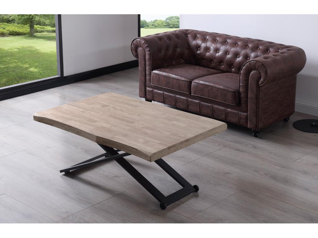 Lift-top coffee table in honey oak with black metal legs - Length 120 x Depth 80 x Height 49-76 cm