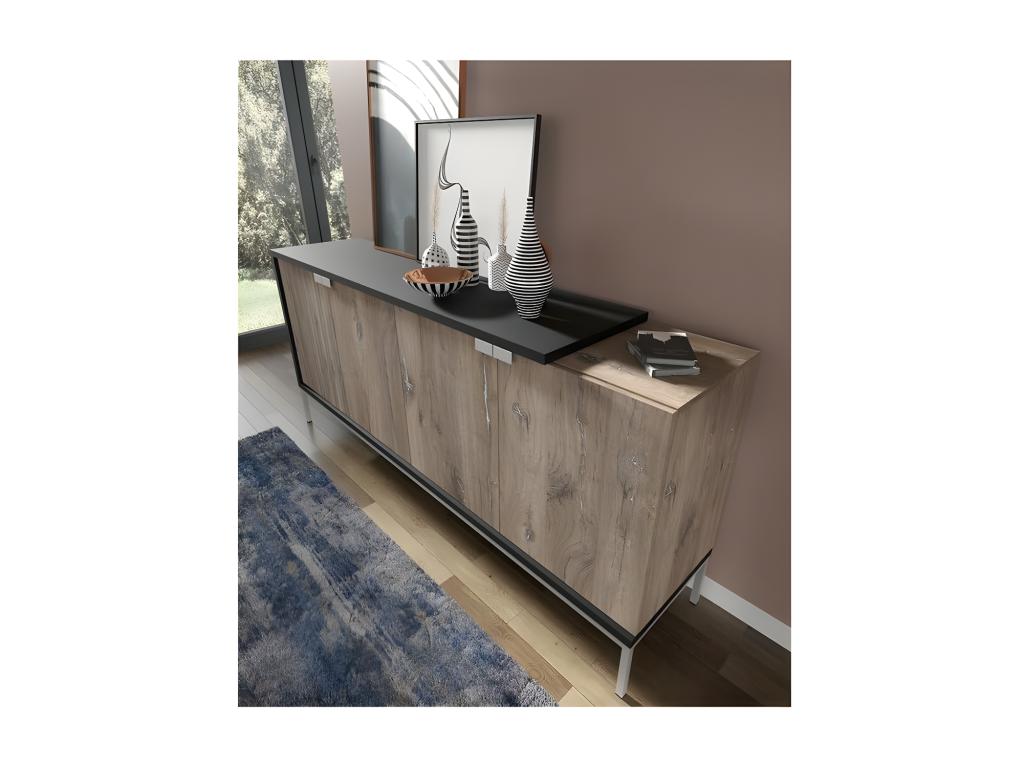 Storage chest of drawers, universal furniture, 190x42x86cm, Flagstaff oak/matte black, Homelumiere