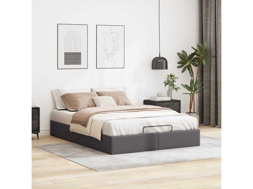 Ottoman bed frame without mattress, grey, 140x200 cm, faux leather