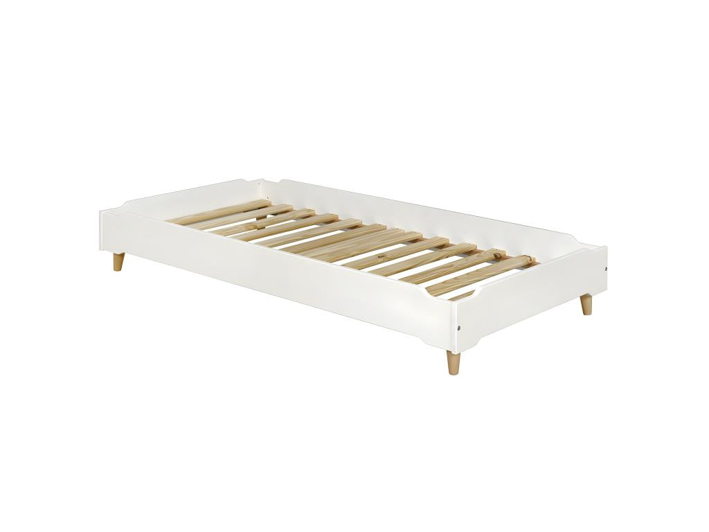 Stackable bed with legs and mattress 90x190 cm solid wood white Homelumiere