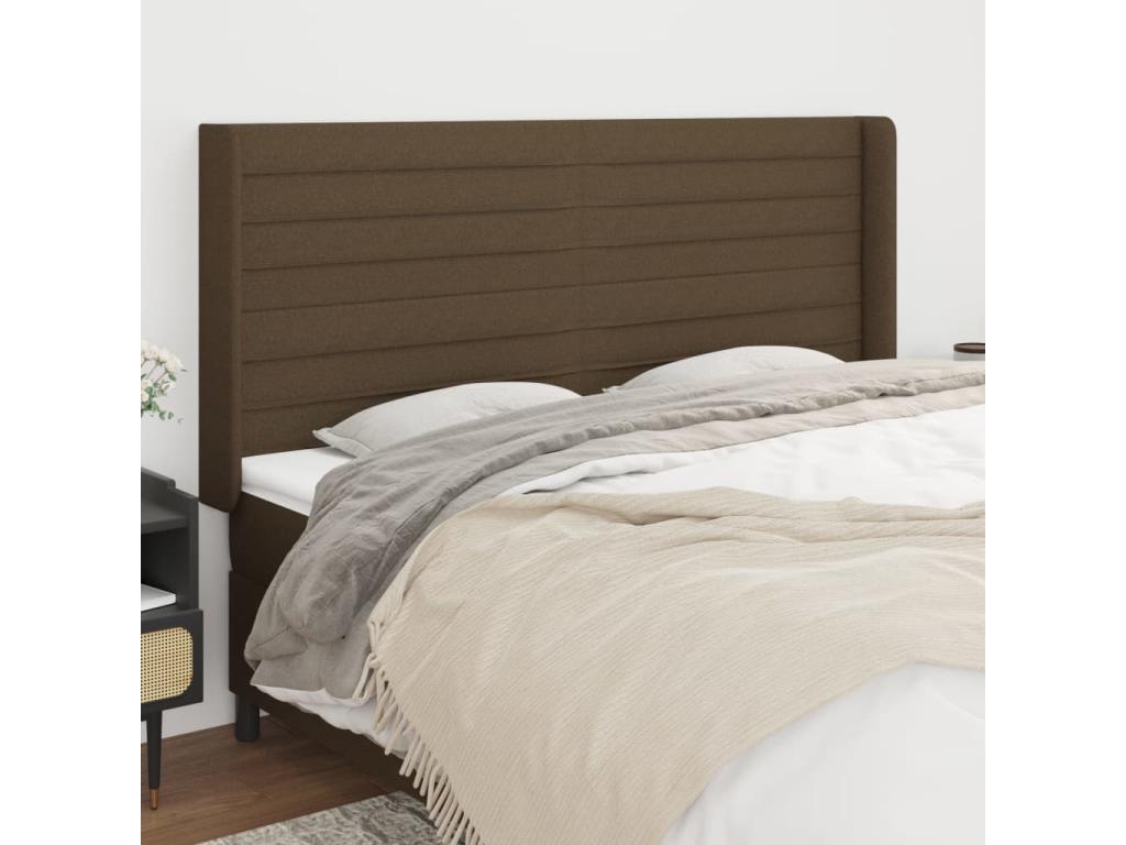 Headboard with wings, dark brown, 203x16x118/128 cm, fabric