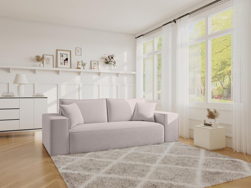 4-seater express convertible sofa in beige corduroy - 160 cm sleeping area - 16 cm mattress - Homelumiere II