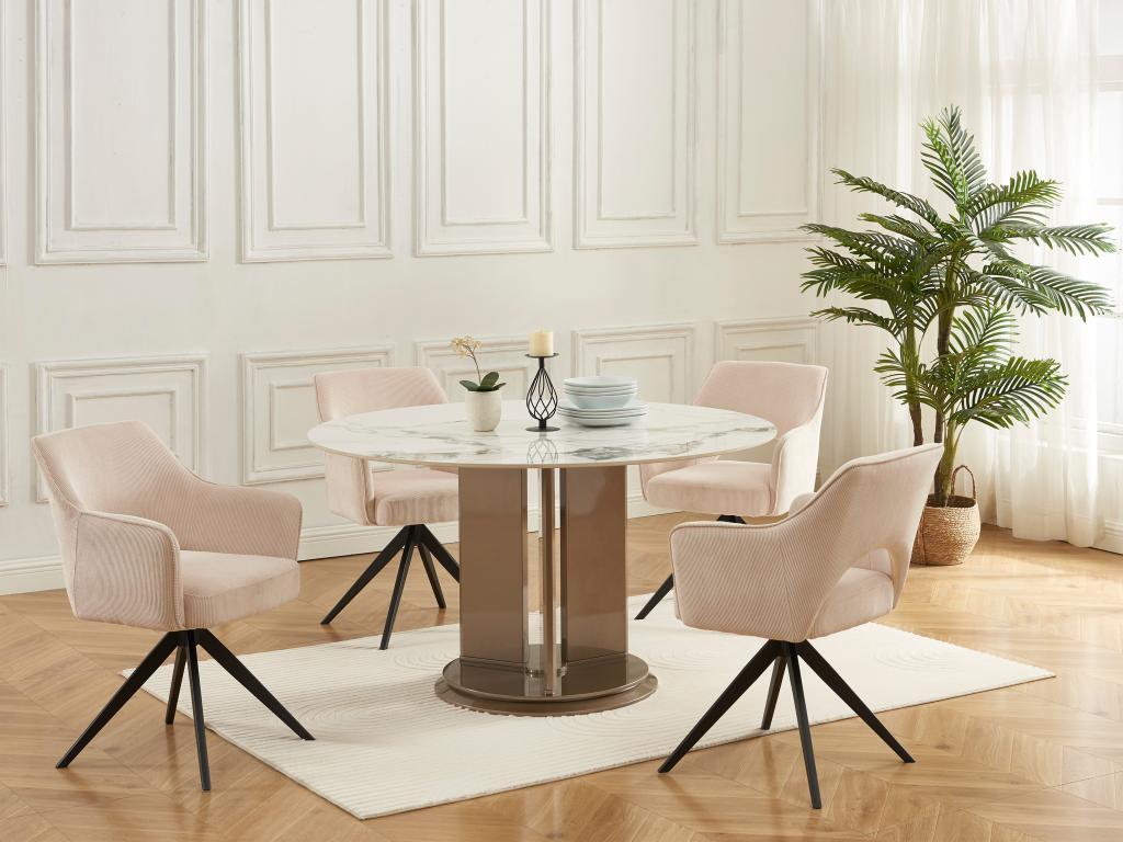 Set of 2 swivel chairs with corduroy and black metal armrests - Cream - Homelumiere