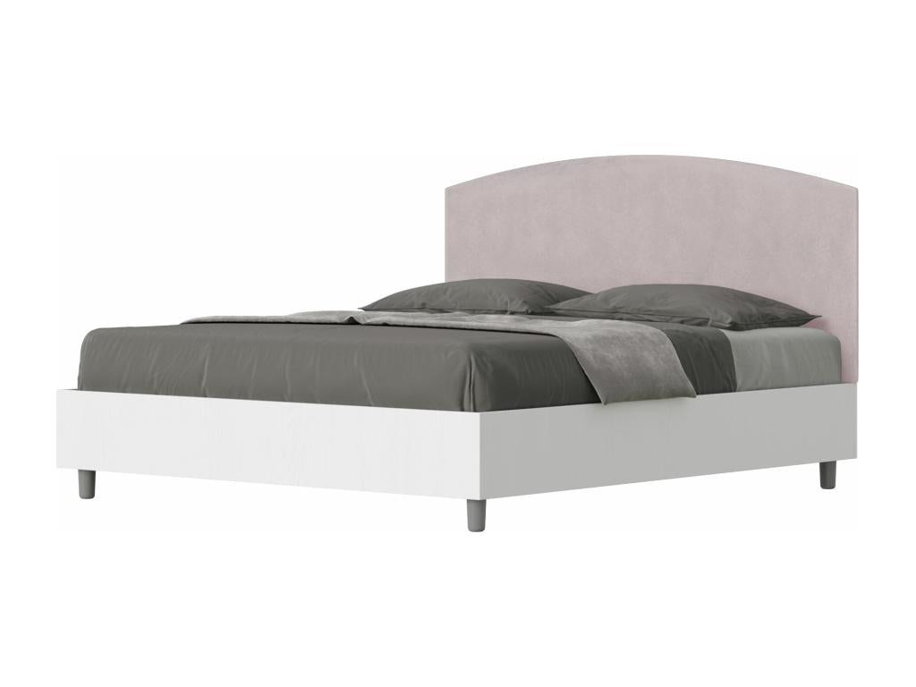 160x200cm double bed in white ash wood with microfiber wisteria headboard, Homelumiere